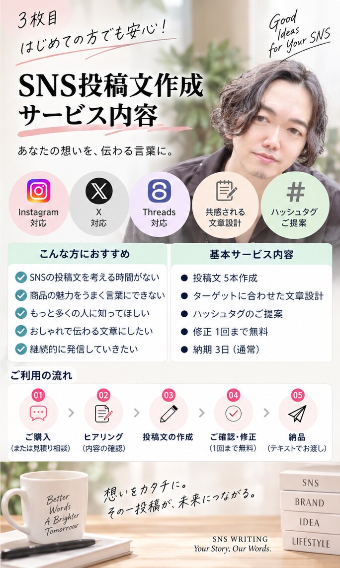 SNS投稿文を5本作成します あなたらしさが伝わる、読み手に届くSNS文章を制作します イメージ2