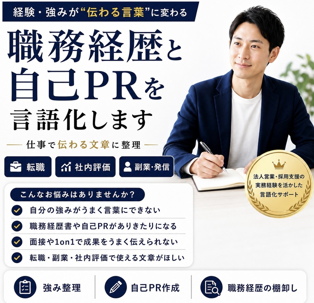 職務経歴と自己PRを言語化します 強みを仕事で伝わる文章に整理します イメージ1