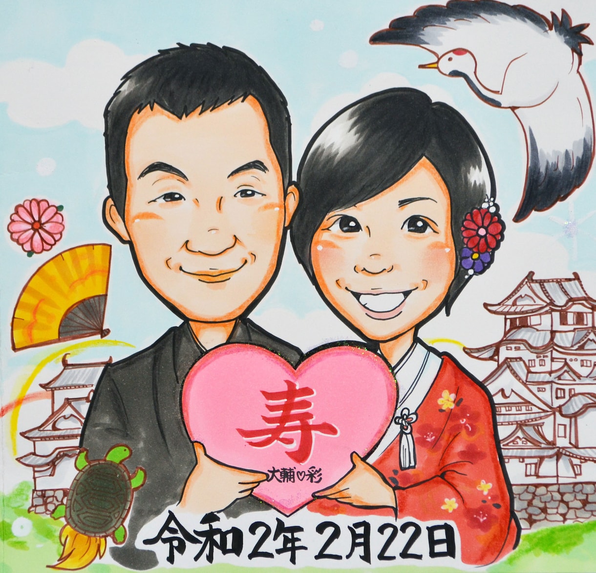 似顔絵★プロの似顔絵師が手描きで作成します 【送料無料】ウェルカムボードご結婚のプレゼントを探してる方へ イメージ6