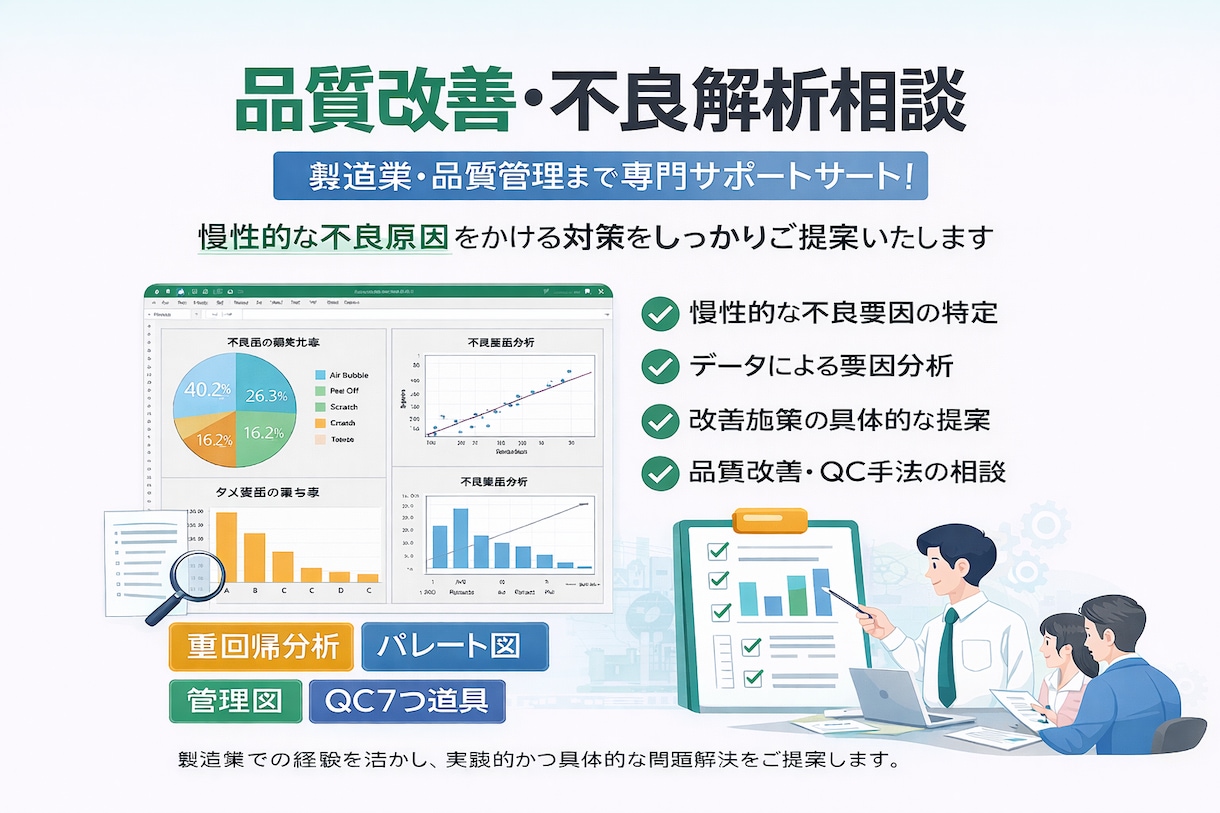 品質不良の原因解析と改善提案を行います 慢性不良、突発不良、工程改善、品質改善、データ分析に対応 イメージ1