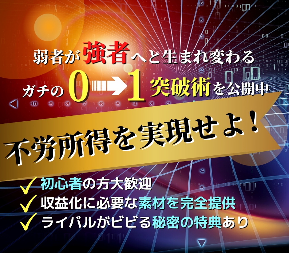 0→1を完全突破できる最終奥義を継承します 不労所得を現実的に目指したい方は絶対に見逃さないでください イメージ1