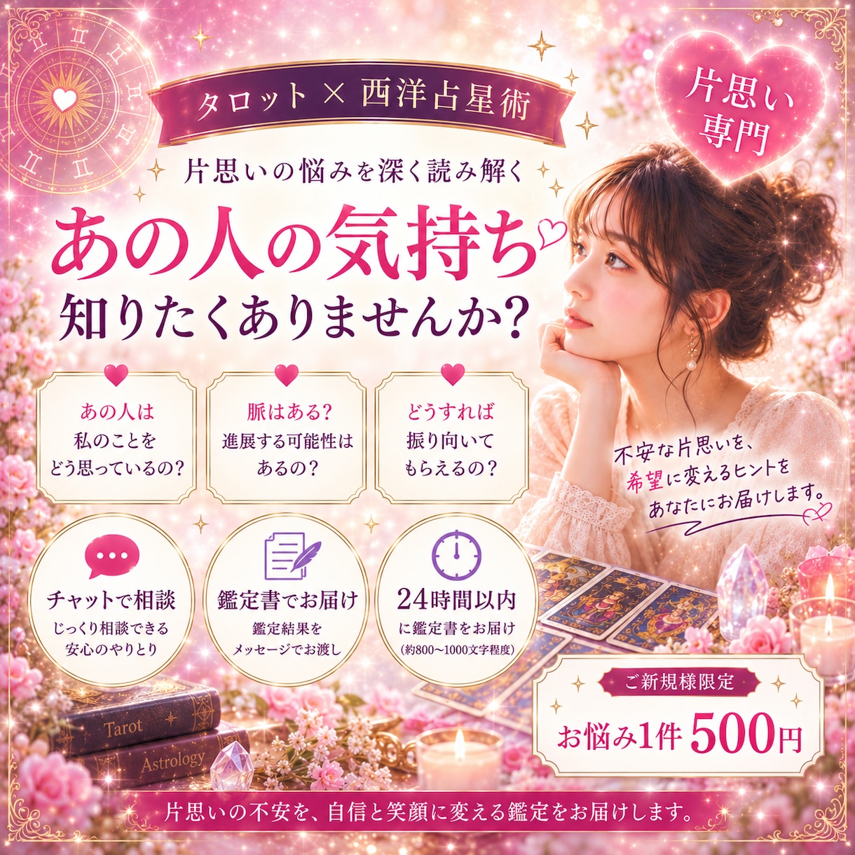 この恋、叶いますか？両想いになるヒントを導きます 【片思い専門】タロット×占星術で進展の鍵を紐解きます イメージ1