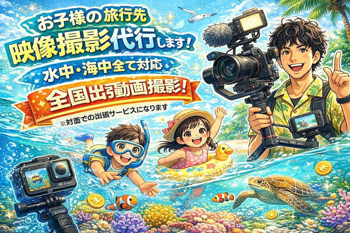 お子様の旅行先の映像撮影代行します 水中海中全て対応、臨場感満載動画で旅の思い出を残します イメージ1
