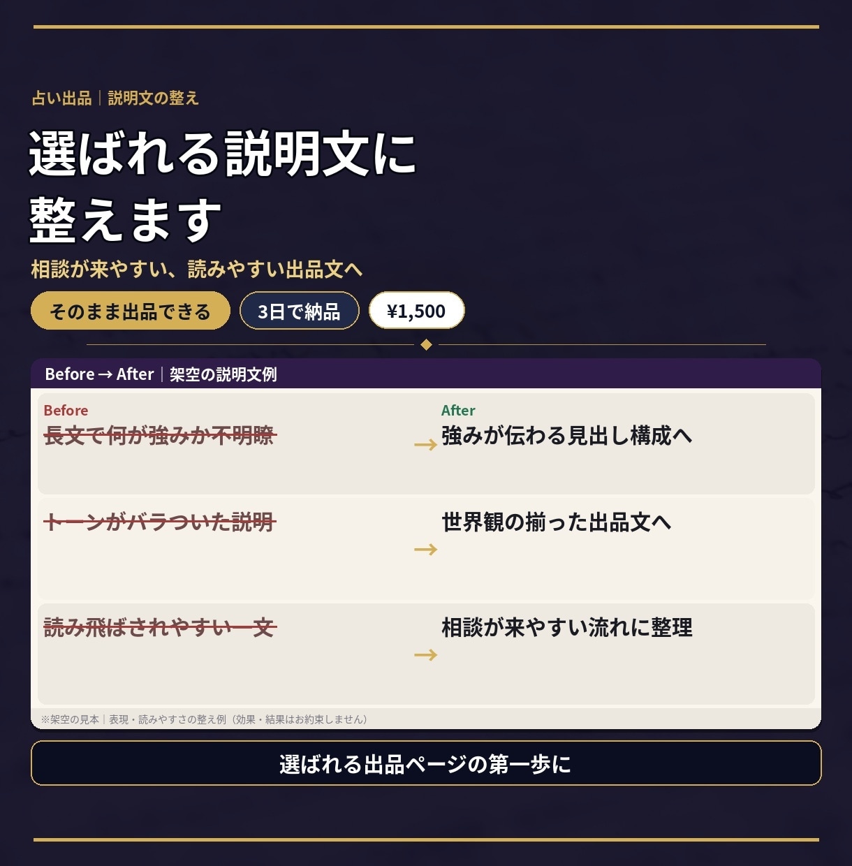 占い出品文を選ばれる説明文に整えます 相談が来やすい、読みやすい出品文へ イメージ1