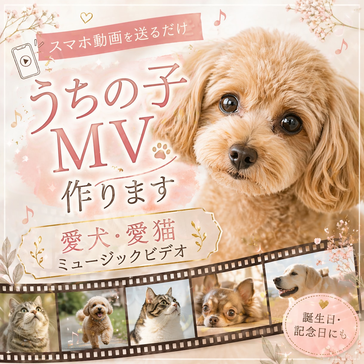 愛犬・愛猫の“うちの子MV”を制作します制作します 爽やかな女性ボーカルで綴る、世界に一つのミュージックビデオ イメージ1