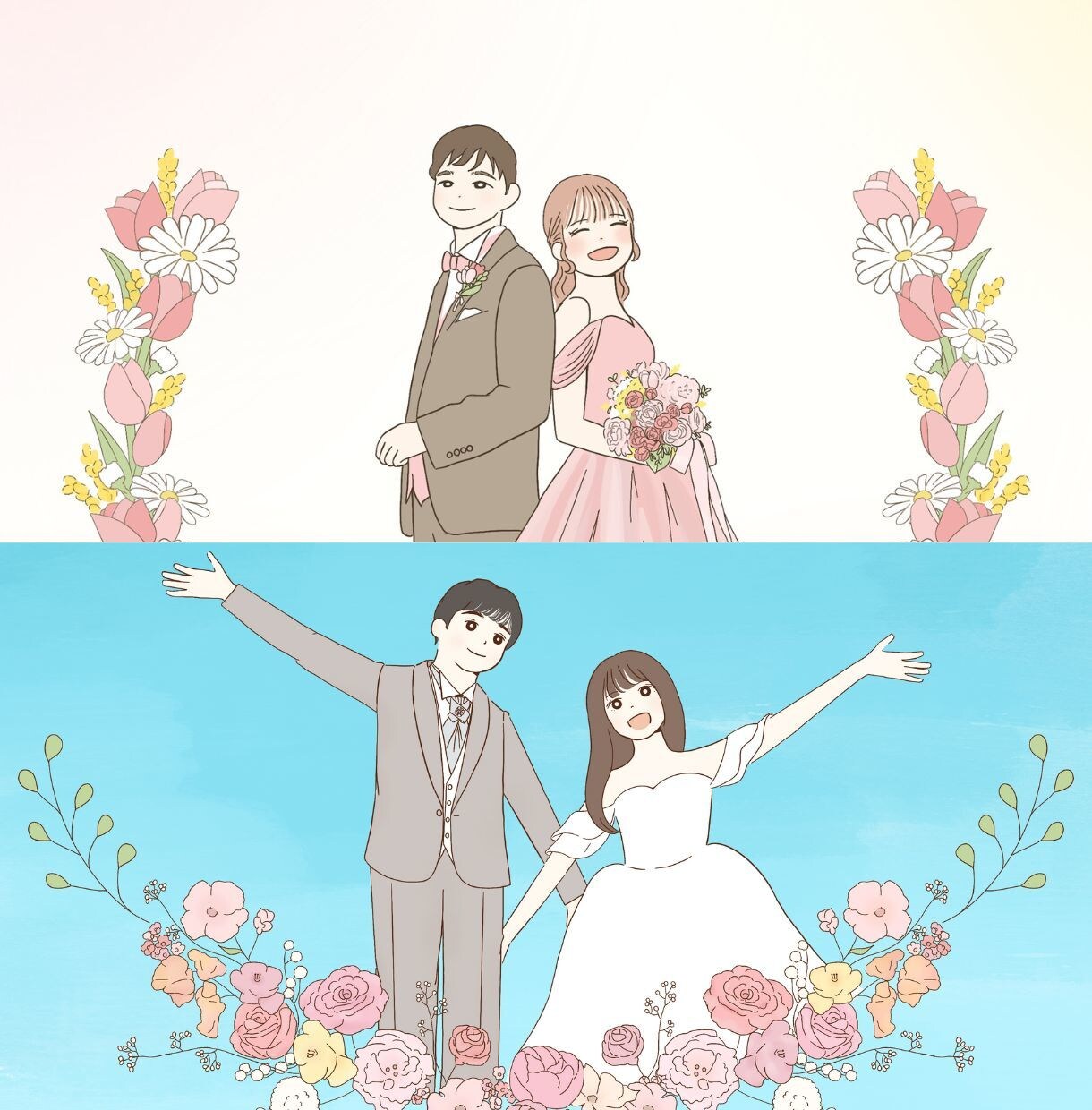 ゆるかわいい似顔絵！ウェルカムボードお描きします 結婚祝いのプレゼントや記念日などにも！ イメージ1