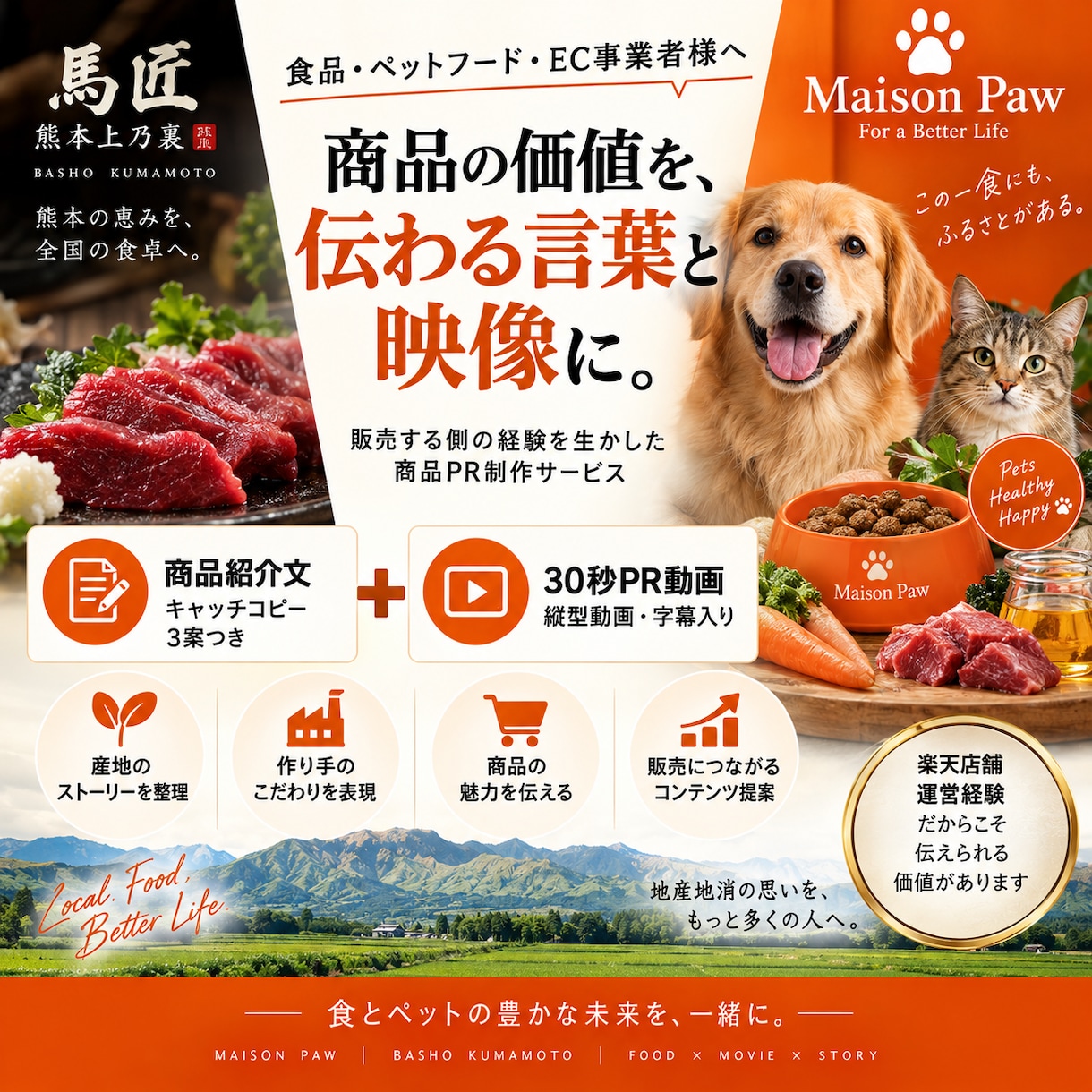 食品の紹介文と30秒の商品PR動画を制作します 楽天店舗・自社ブランド運営の経験を生かした販促制作 イメージ1
