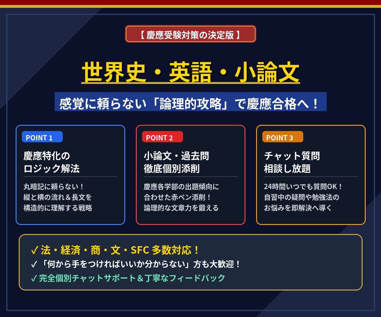 慶應特化！世界史・英語・小論文の相談に乗リます 論理的攻略で慶應合格へ！質問回答・小論文添削を徹底サポート イメージ1