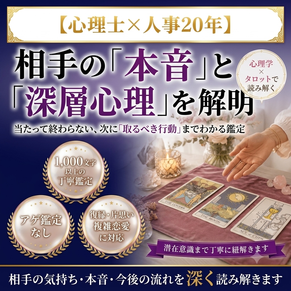 心理士×人事20年｜相手の本音を深く読み解きます 潜在意識を心理学×タロットで深く丁寧に紐解きます イメージ1