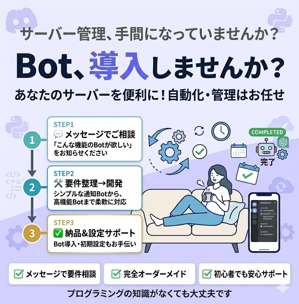 Discord Botをオーダーメイドで開発します 通知・管理・自動投稿、欲しい機能を何でも実装 イメージ5