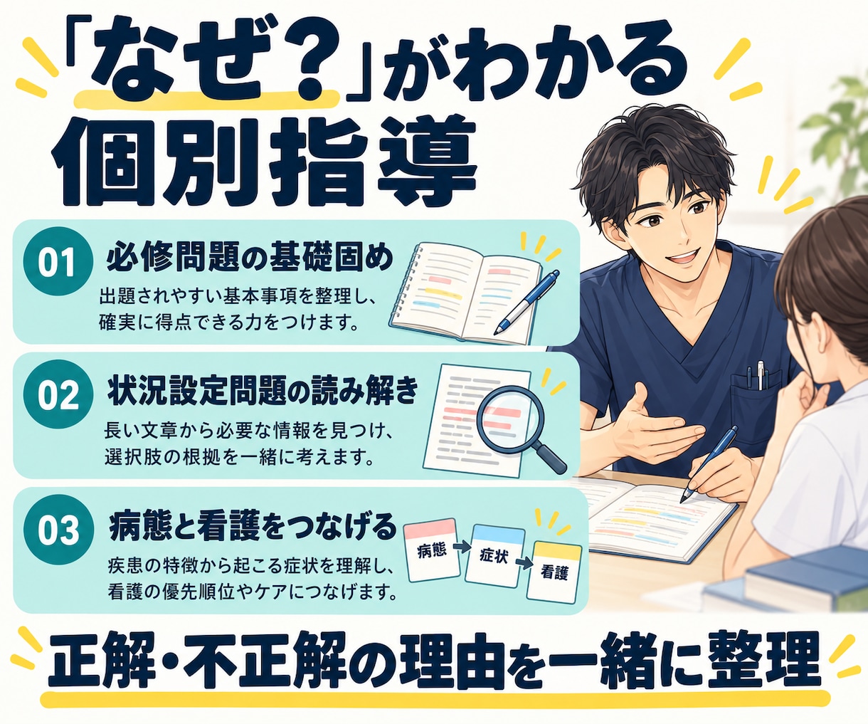 看護師国家試験の必修・一般・状況設定を解説します 臨床経験10年以上の看護師が根拠を押さえて個別指導 イメージ2