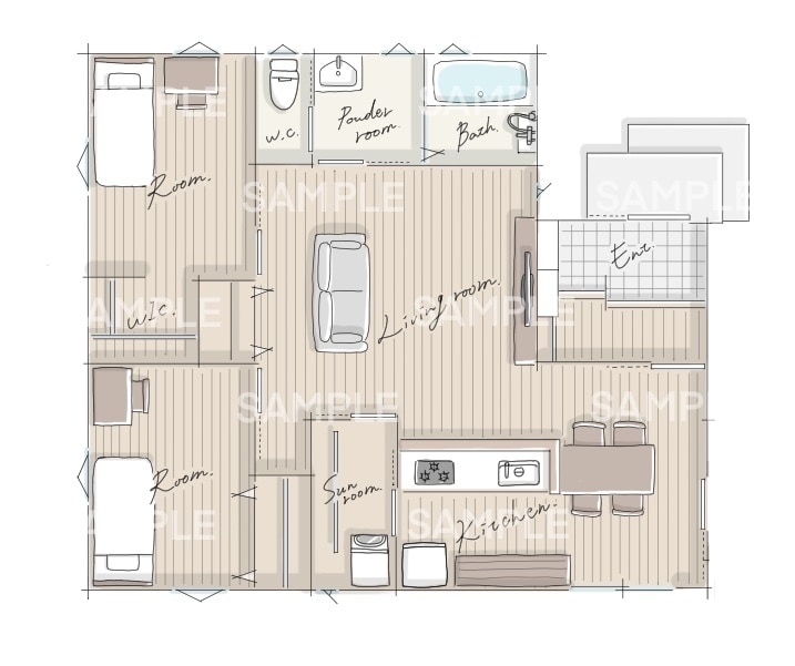 シンプル&お洒落な手書き風間取り図描きます ▼ 1〜2LDKまで／家具付き／Airbnb実績多数 イメージ1