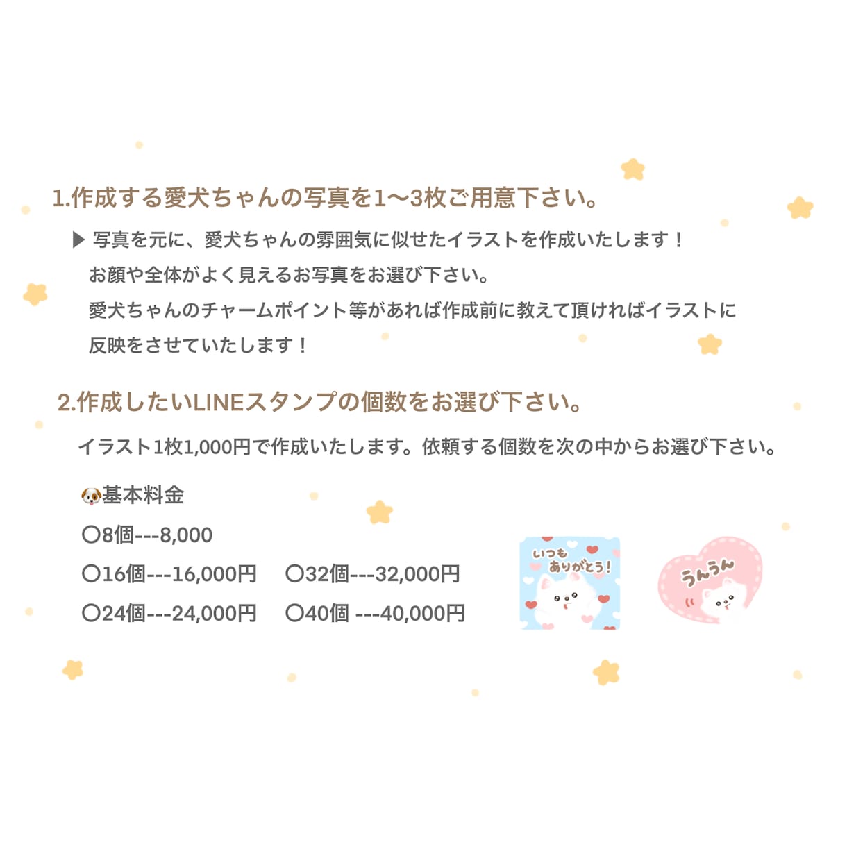 愛犬ちゃんのイラストLINEスタンプを作成します ペットをキャラクター化したLINEスタンプを作成しましょう☆ イメージ3