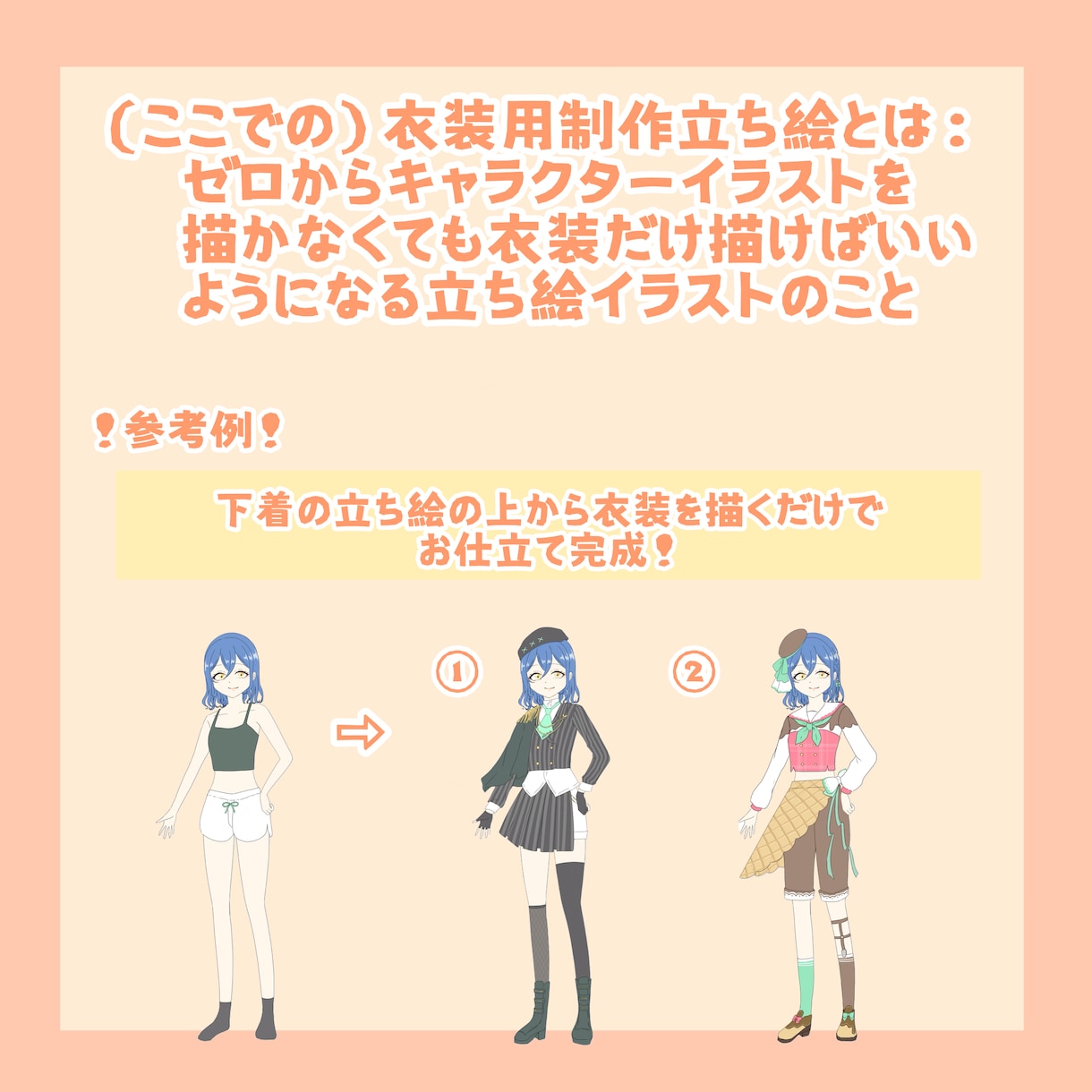 新衣装制作にお役立ち！衣装作成用立ち絵描きます 〈Vtuber/歌い手などのネット活動者様、個人利用大歓迎〉 イメージ2