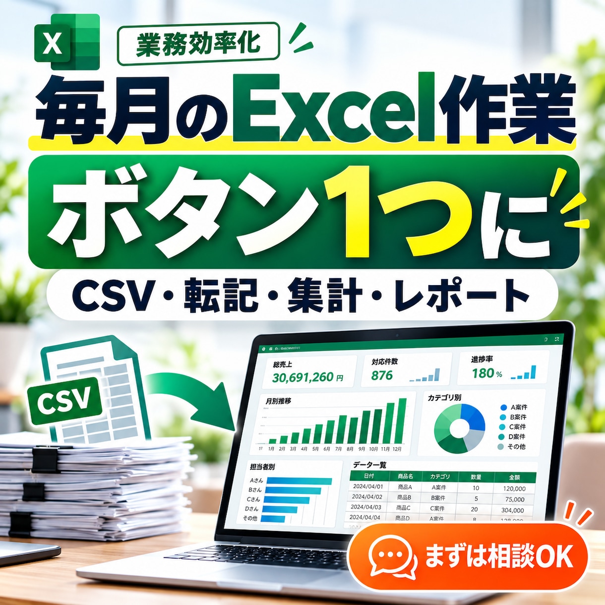 毎月のExcel集計を自動化します CSV・転記・集計をまとめて効率化 イメージ1