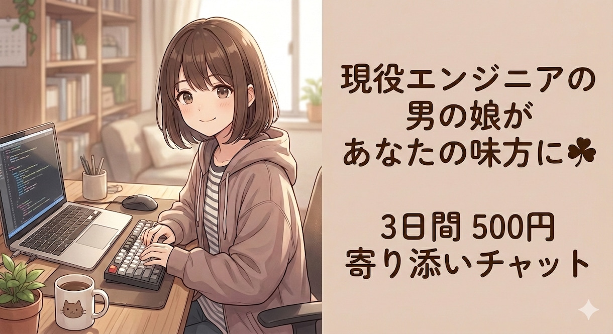 男の娘の包容力で安心の3日間✨優しく寄り添います LINE感覚で楽しく息抜き✨男の娘が悩み・雑談・愚痴聞き イメージ1