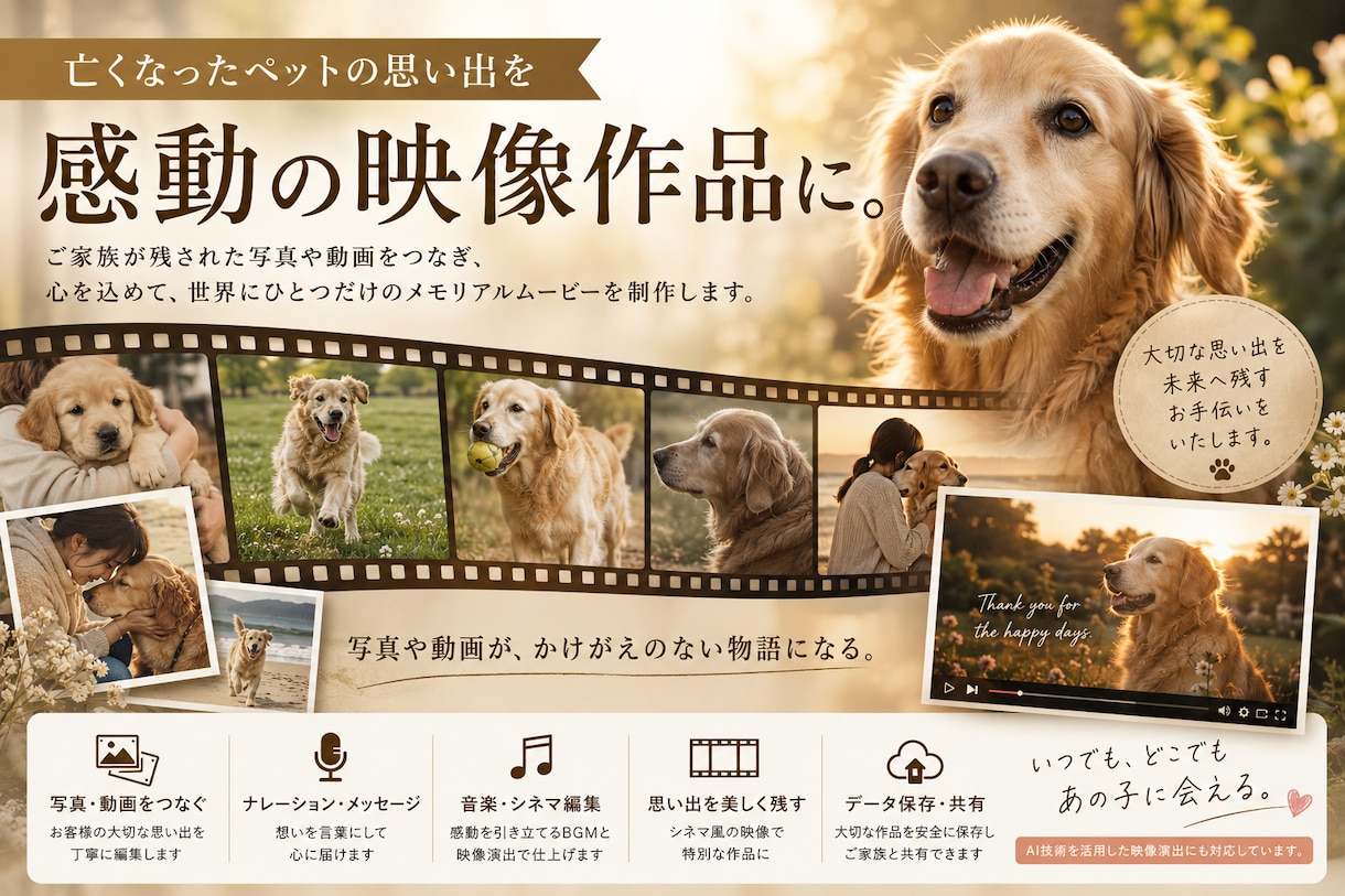 ペットの思い出を感動映像作品にします 写真や動画を一本の心に残る作品へ イメージ1