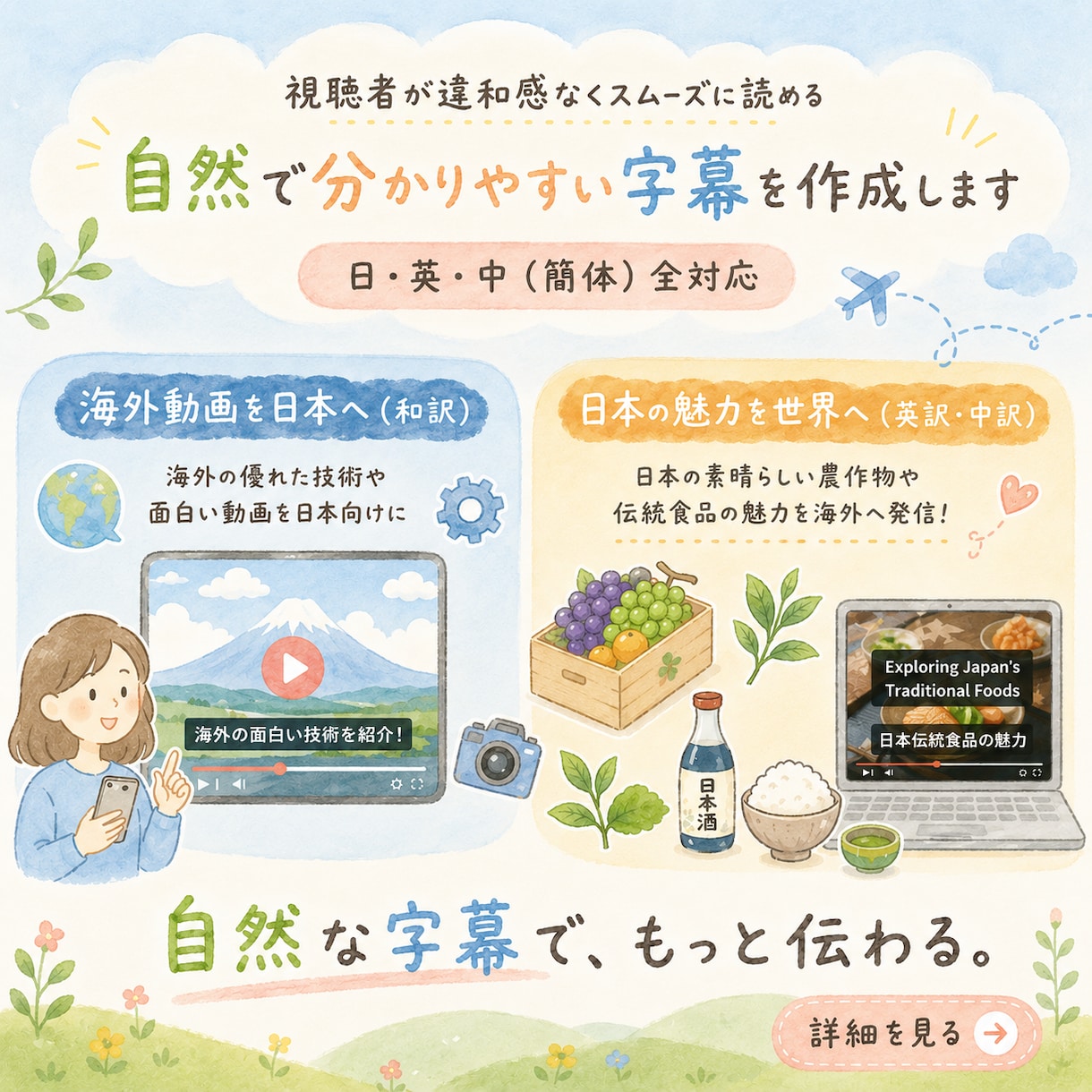 食の知識と語学力で、自然な字幕にします 新規出店につき丁寧に対応！海外発信も日本向けもお任せください イメージ1