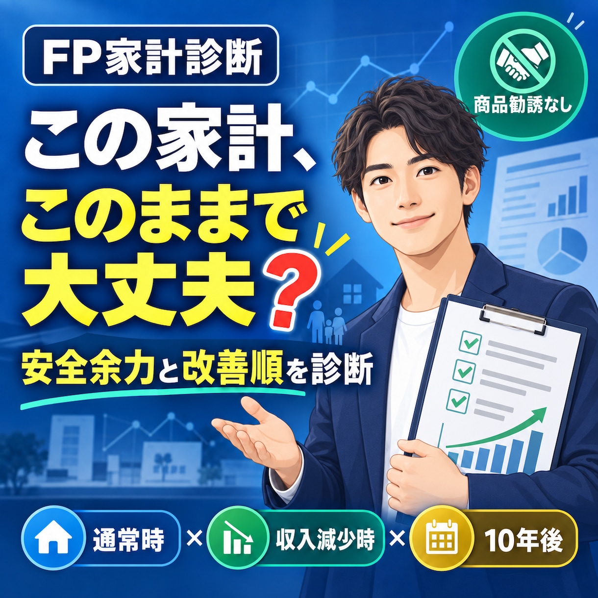 FPが家計の安全性と改善の優先順位を診断します 商品勧誘なし｜通常時・収入減少時・10年後を見える化 イメージ1