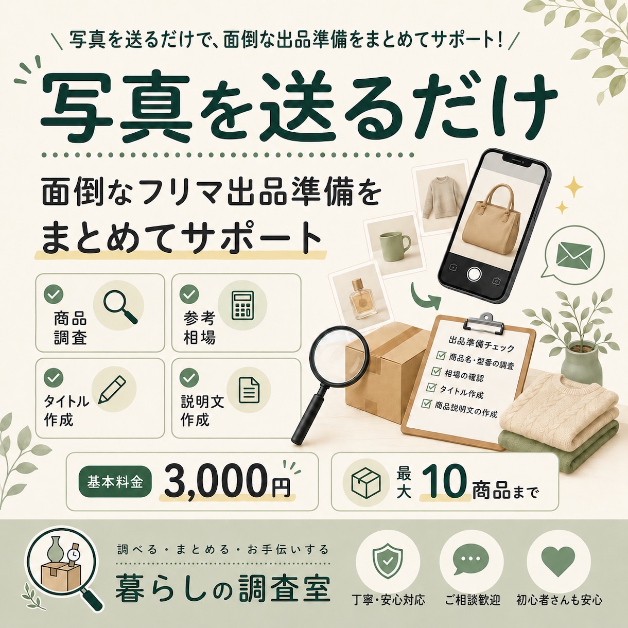 フリマ出品の商品調査と準備をお手伝いします 写真を送るだけ。面倒なフリマ出品準備をまとめてサポート イメージ1