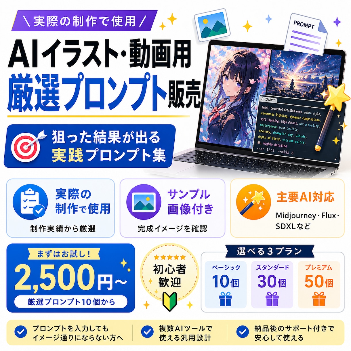 実務で使える！AI画像生成プロンプト厳選＋作ります 【10個セット＋画像付き！】複数ツール対応/納品後の質問対応 イメージ1