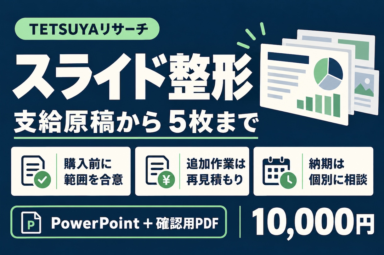 支給原稿を見やすいスライドに整えます 5枚までの資料を配色・余白から整理 イメージ1