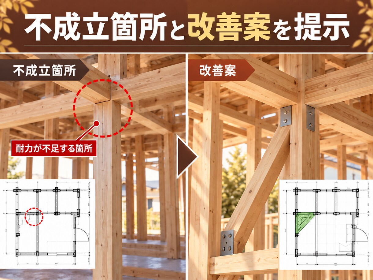 木造住宅の構造安全性を数値で確認します 許容応力度計算の参考値と改善案を分かりやすく提示！ イメージ7