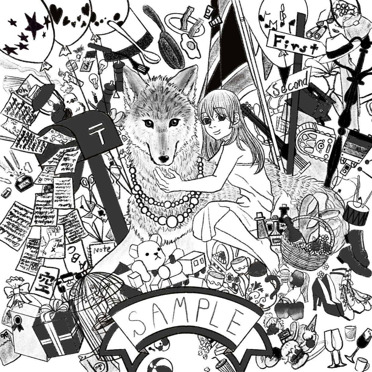 モチーフを元にごちゃごちゃの細かい絵を描きます 基本白黒イラストですが、カラーにも対応するようになりました！ イメージ7