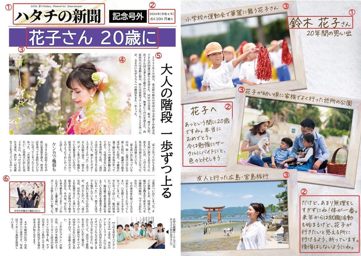 ハタチや成人を記念して祝う新聞紙面を作成します 簡単な取材シートに記入するだけで全国紙現役新聞記者が記事化！ イメージ2