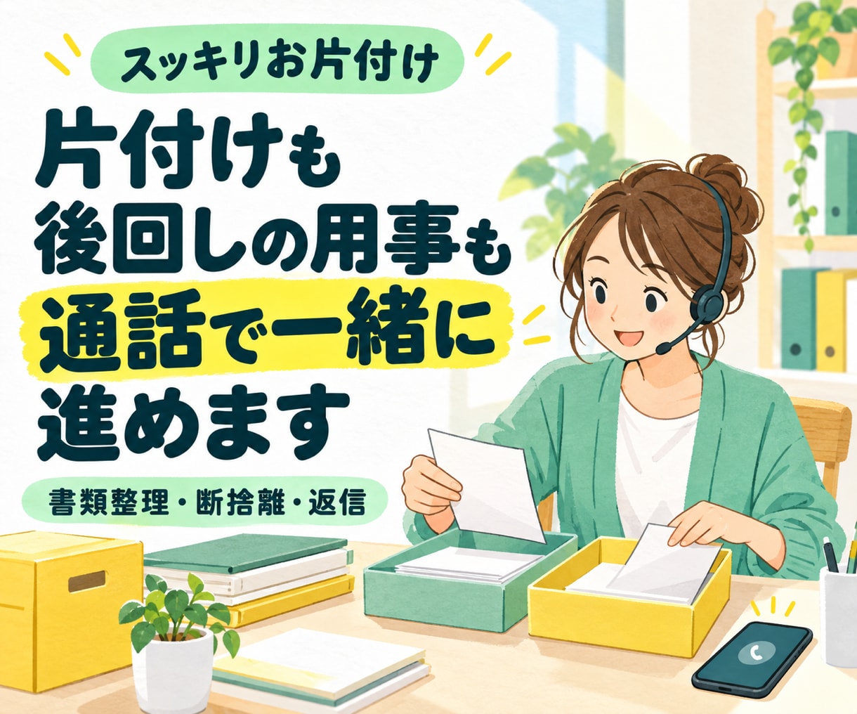 片付けも後回しの用事も通話で一緒に進めます 雑談しながら書類整理・断捨離！「あとで」を小さな「できた」に イメージ1