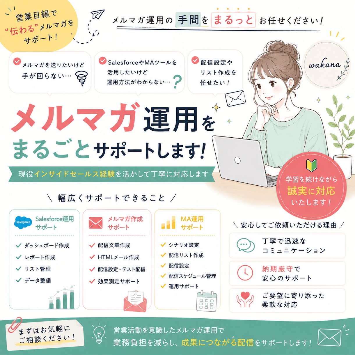 Salesforce活用のメルマガ運用を代行します インサイドセールス経験を活かしてメルマガ作成をサポートします イメージ1