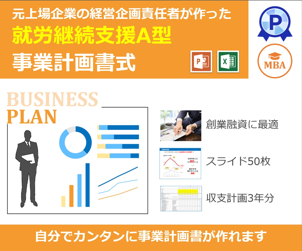 就労継続支援A型専用の事業計画書式を販売します 融資が必要ならこちら！エクセル3年分とパワポ50枚のセット イメージ1