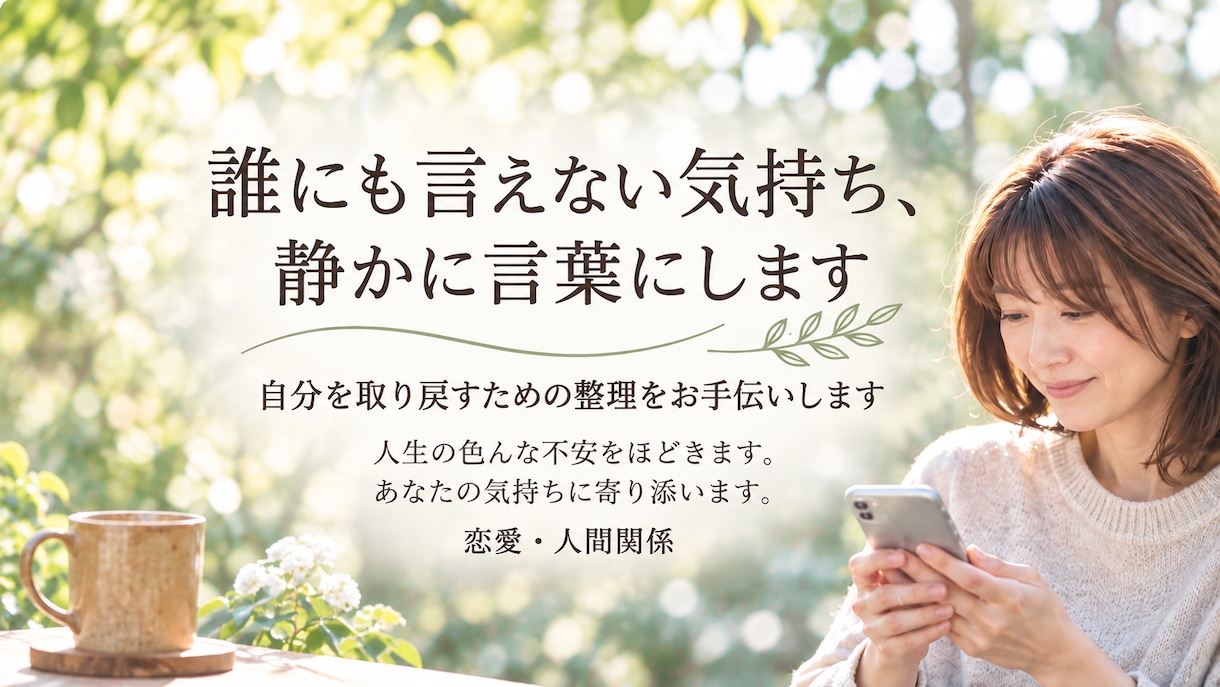 自分を取り戻すための整理をお手伝いします 人生の色んな不安をほどきます。あなたの気持ちに寄り添います。 イメージ1