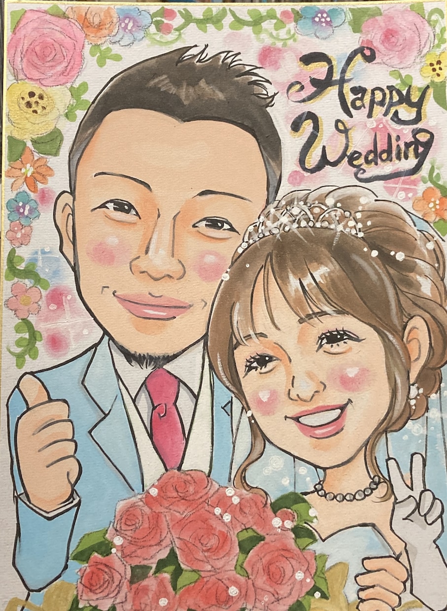 結婚祝い・ウェルカムボードに手描き似顔絵描きます 水彩手描き似顔絵♡おまかせ背景無料！！送料込み イメージ1