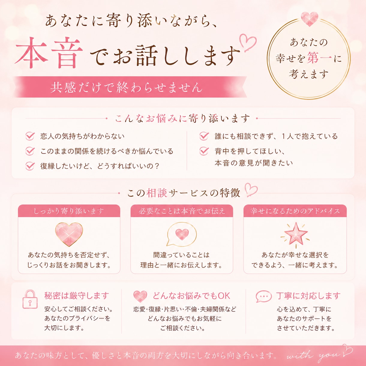 あなたに寄り添いながら、本音でお話します 共感だけで終わらせない本音の相談 イメージ2