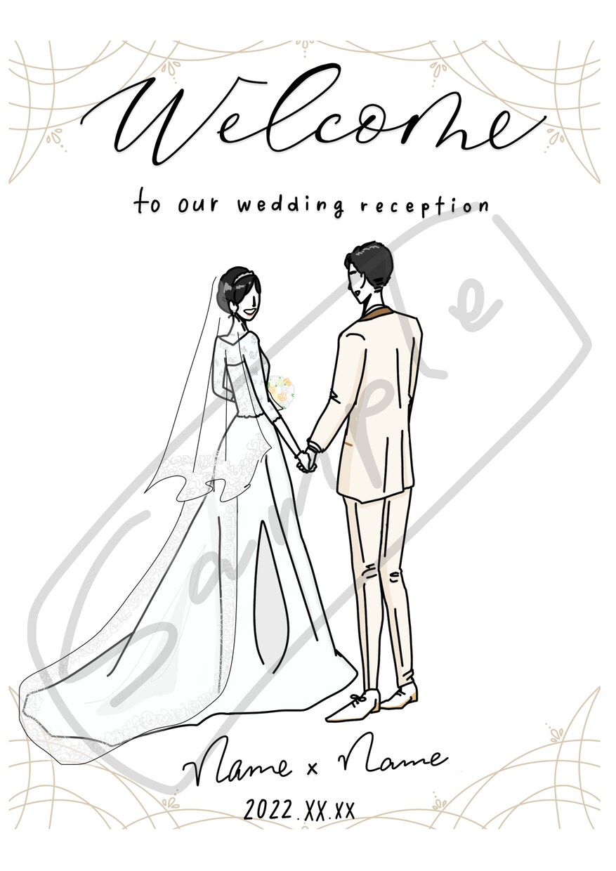 結婚式♡ウェルカムボードを作成します 記念日のプレゼントにもおすすめ！シンプル線画をデータでお渡し イメージ3