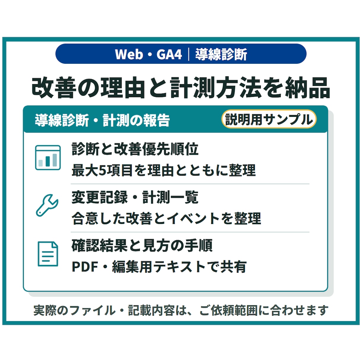 Webサイトの問い合わせ導線と計測を改善します 診断・軽微修正・GA4計測で、次の改善を判断しやすく イメージ4