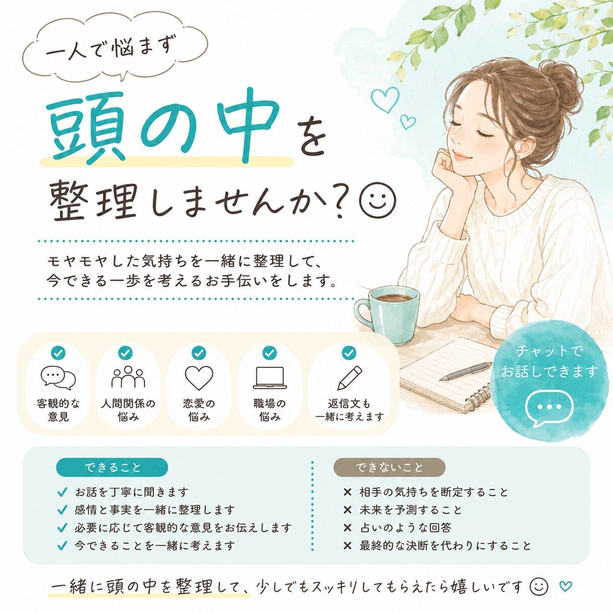 モヤモヤした気持ち整理します 人間関係のモヤモヤ、一緒に整理します イメージ1
