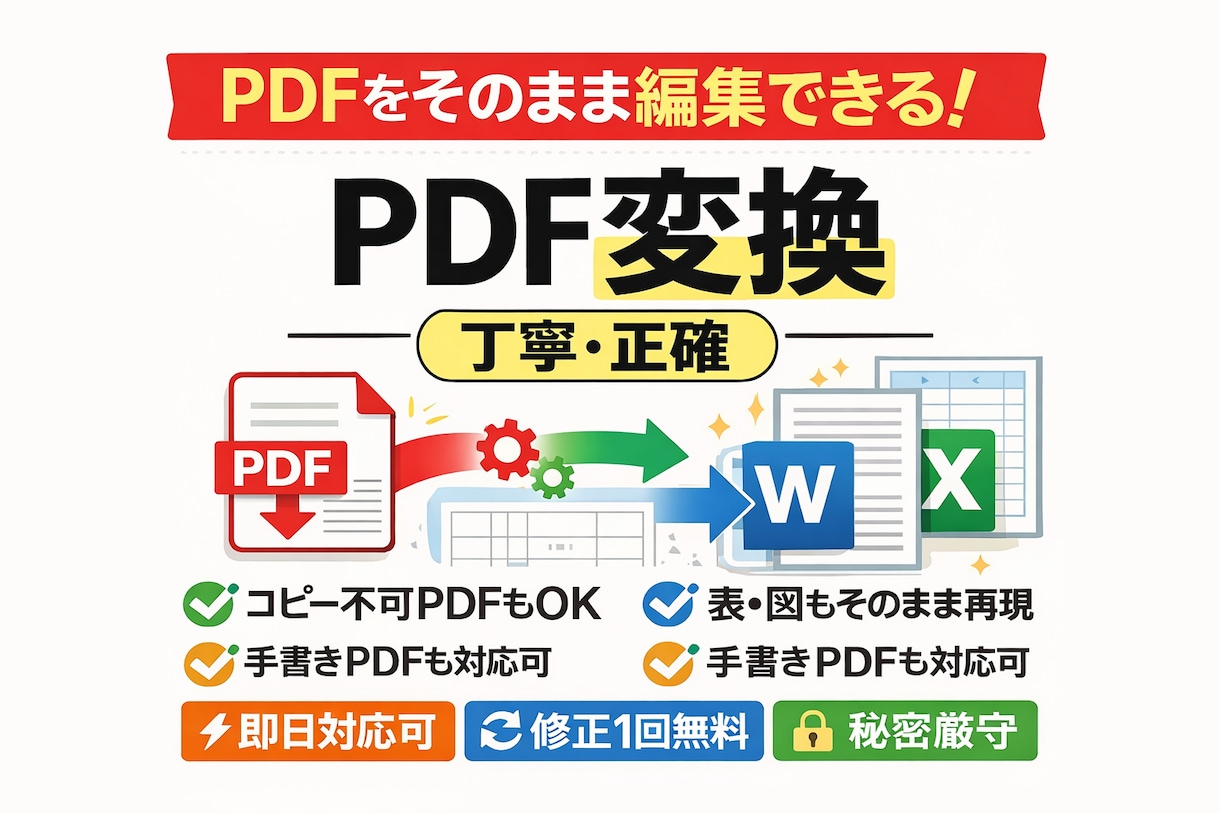 PDFをWord／Excelに正確に変換します コピー不可PDFや表データをWord／Excel化します。 イメージ1