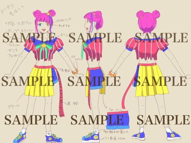 キャラクターデザイン衣装デザインを3面図で描きます 修正回数無制限、詳細説明、どちらも無料で致します♪ イメージ1