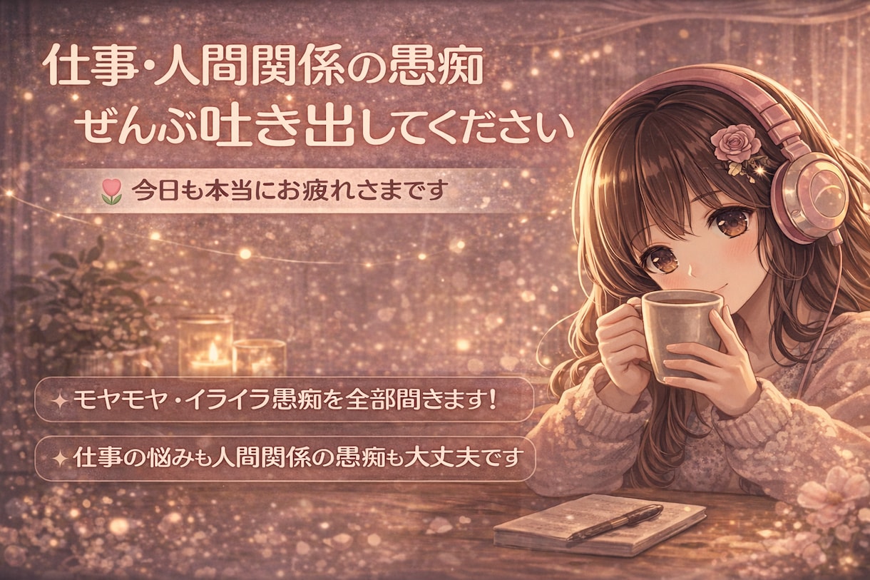 仕事・人間関係の愚痴、ぜんぶ聞きます 今日もお疲れさまです。モヤモヤ、ぜんぶ受け止めます イメージ1