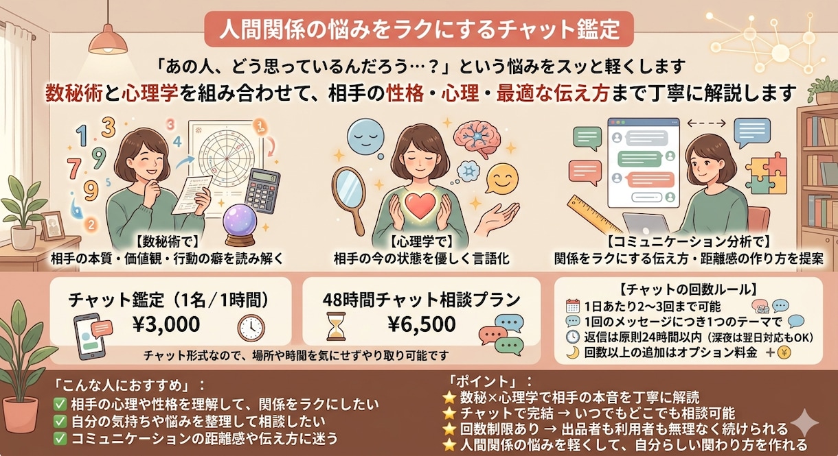 数秘×心理学｜あの人の本音を優しく読み解きます 職場・家族・恋愛の相手分析、人間関係構築力 イメージ1