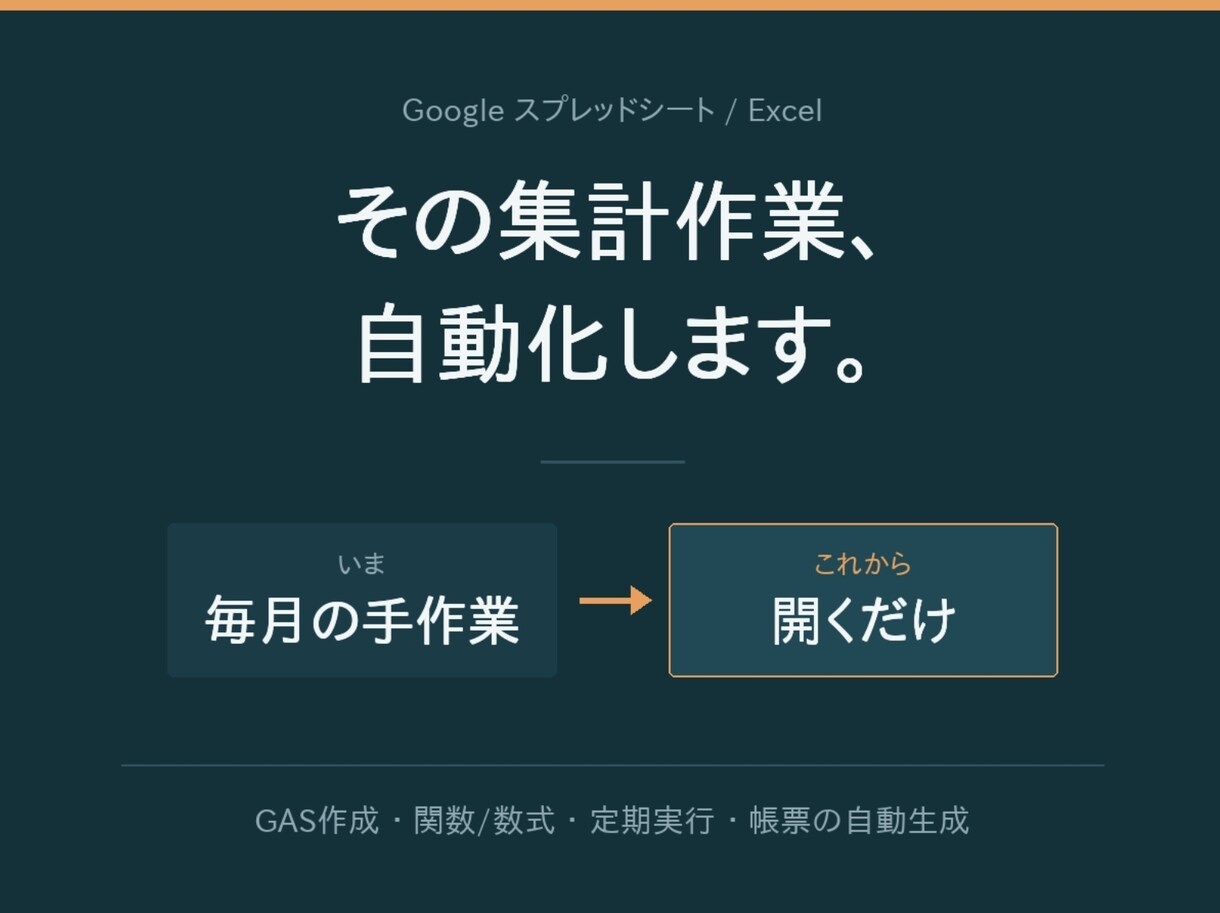 Excel・スプレッドシート作業を自動化します 毎月数時間の集計作業を、数秒で終わる仕組みに変えます イメージ1