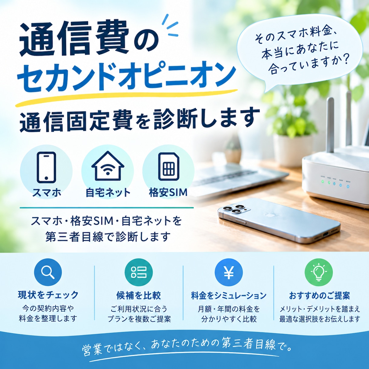 通信費のセカンドオピニオン、通信費を診断します ネットワークエンジニアが第三者目線で通信費をチェック イメージ1
