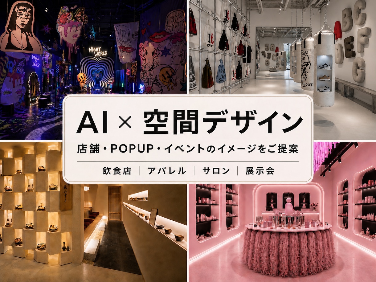 店舗やイベントの空間イメージをAIでご提案します POPUP・飲食店・サロンなど幅広く対応します。 イメージ1