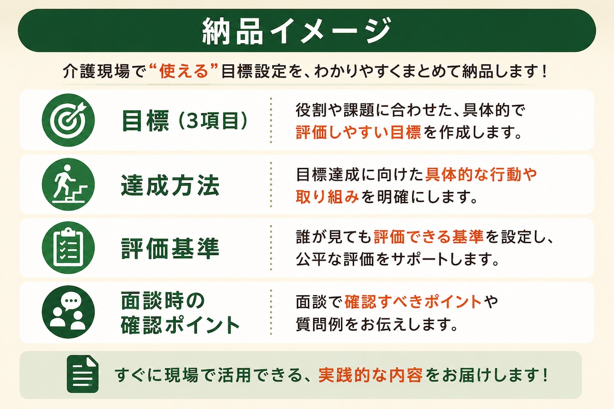 介護施設のMBO・目標設定を作成します 評価しやすく行動につながる目標を作成 イメージ3