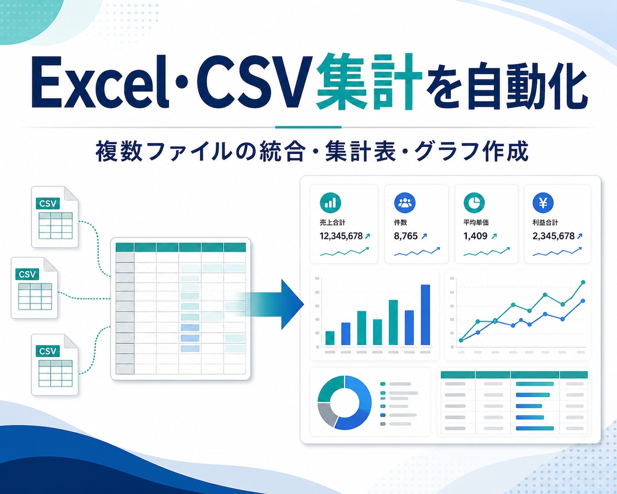 毎月のExcel・CSV集計作業を自動化します ファイル統合集計表・グラフまで、継続利用できる形に改善します イメージ1
