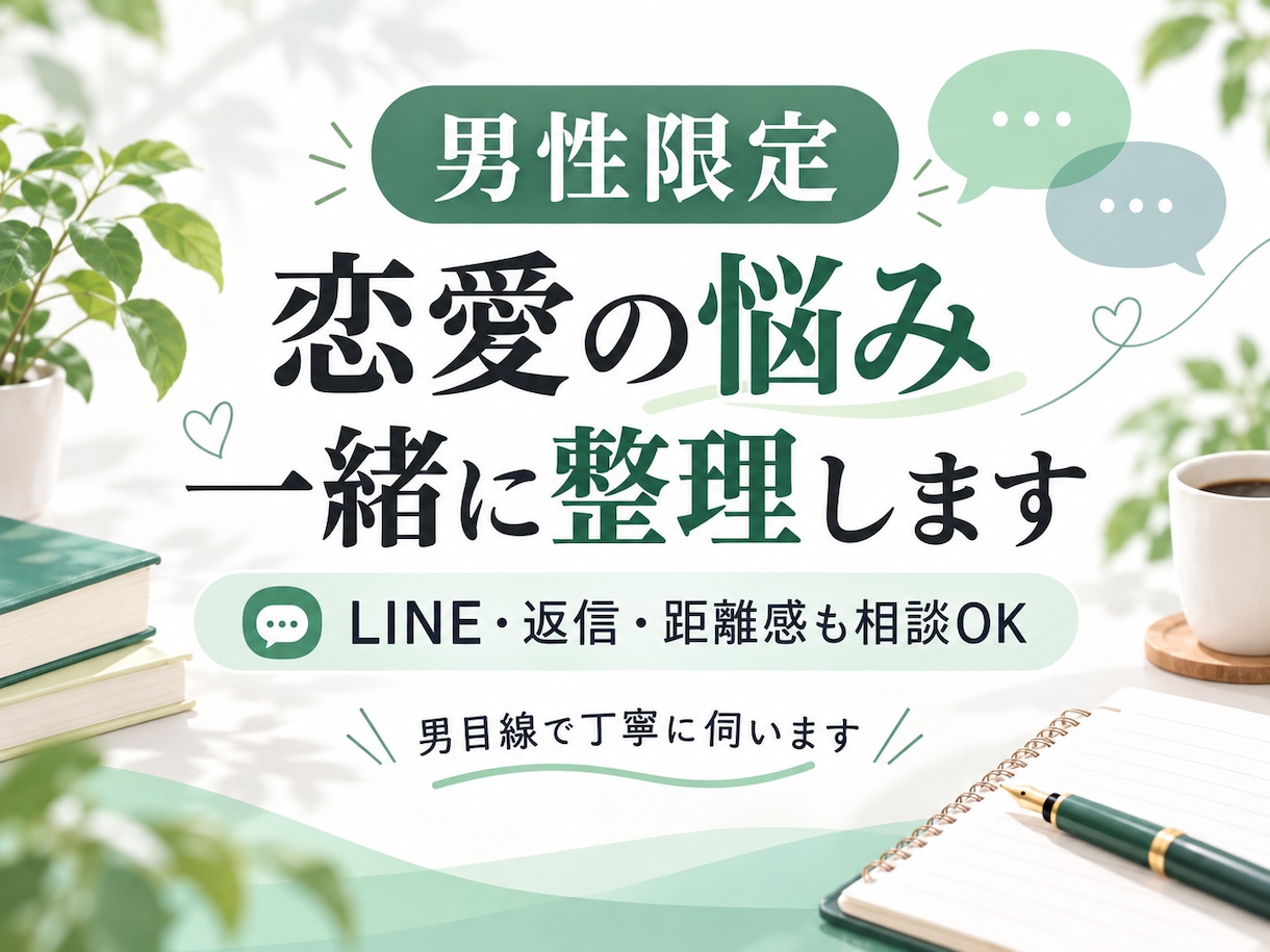 男性限定｜恋愛の悩みを整理します LINE含めて相手の気持ちを整理し次の一歩を一緒に考えます イメージ1