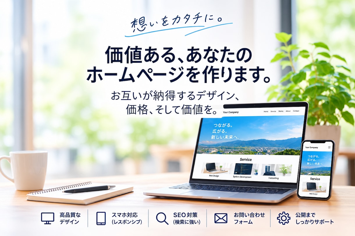 価値ある、あなたのホームページを作ります お互いが納得するデザイン、値段、価値を。 イメージ1