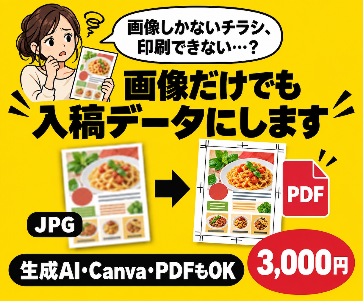 画像しかないチラシを入稿データに整えます 生成AI・画像もOK｜文字崩れ・サイズ・塗り足しを調整 イメージ1